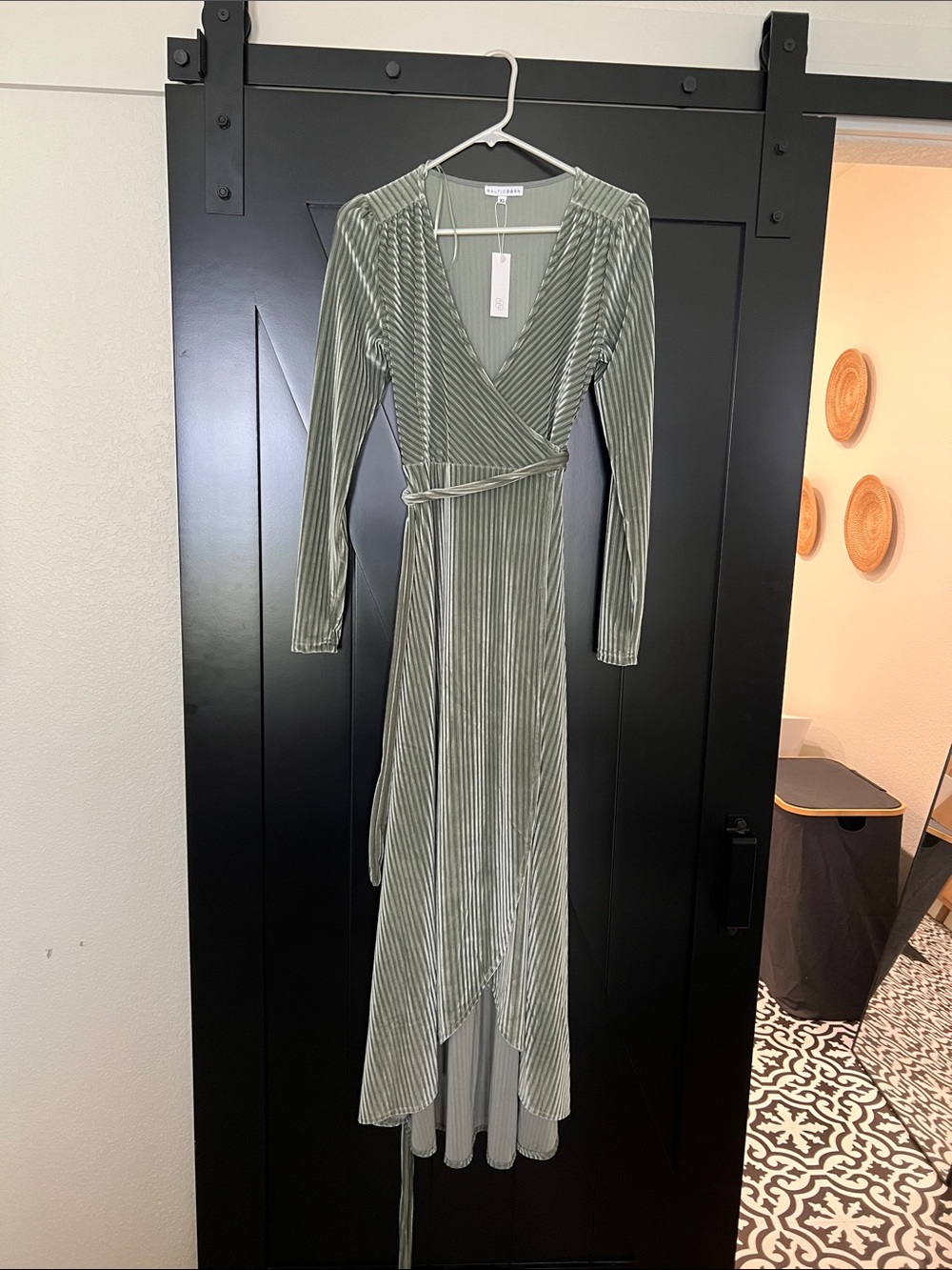 Baltic Born Olive Green Velvet Wrap Maxi Dress